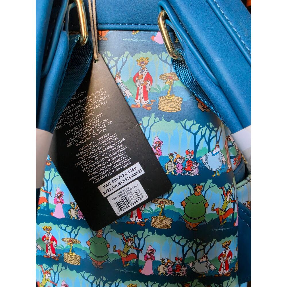 NWT Loungefly Disney Robin Hood Sherwood All Over Print Backpack - Picture 3 of 6